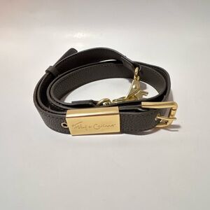 Foley + Corinna Taupe Pebbled Leather Strap with Gold Plaque
